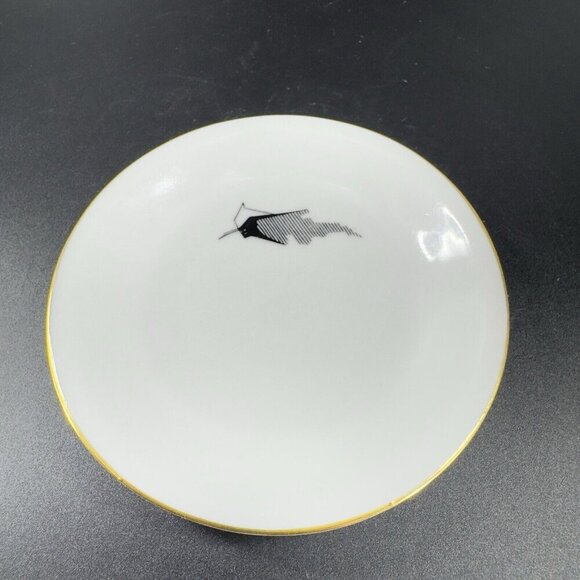 Freiberger Porzellan Round Dish Plate Unique Design Germany MCM Gold Edge Set 2 - Picture 9 of 12